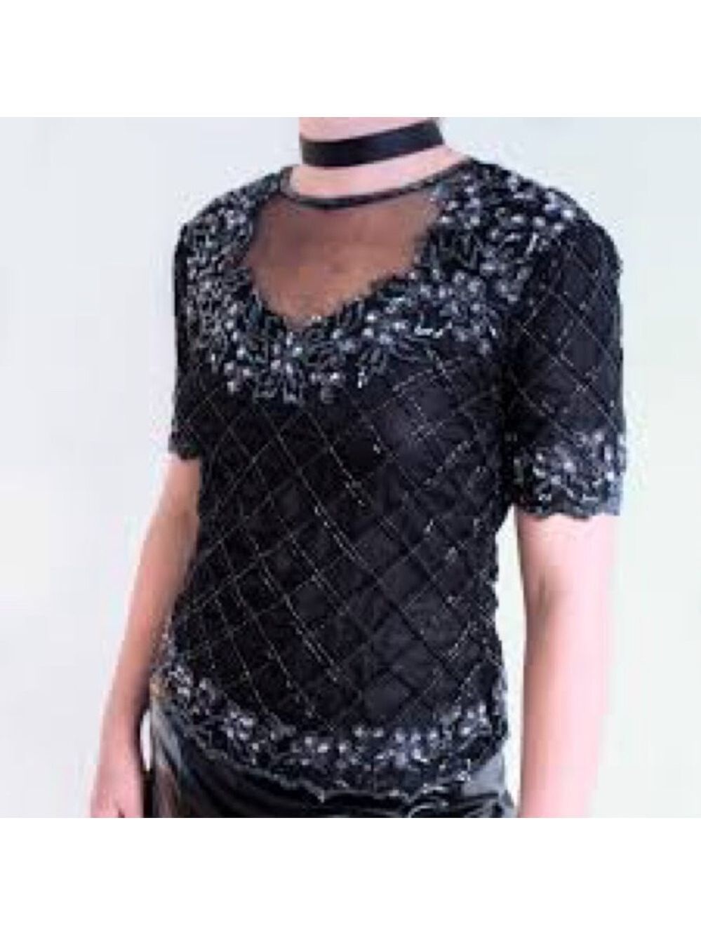Vintage Elegant Formal Stenay Silk Beaded Sequin Evening Top Formal